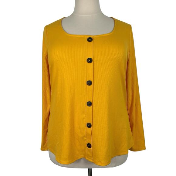 Lane Bryant Top Women 18/20 Marigold Yellow Button Accent Front Ribbed Knit - Picture 2 of 12